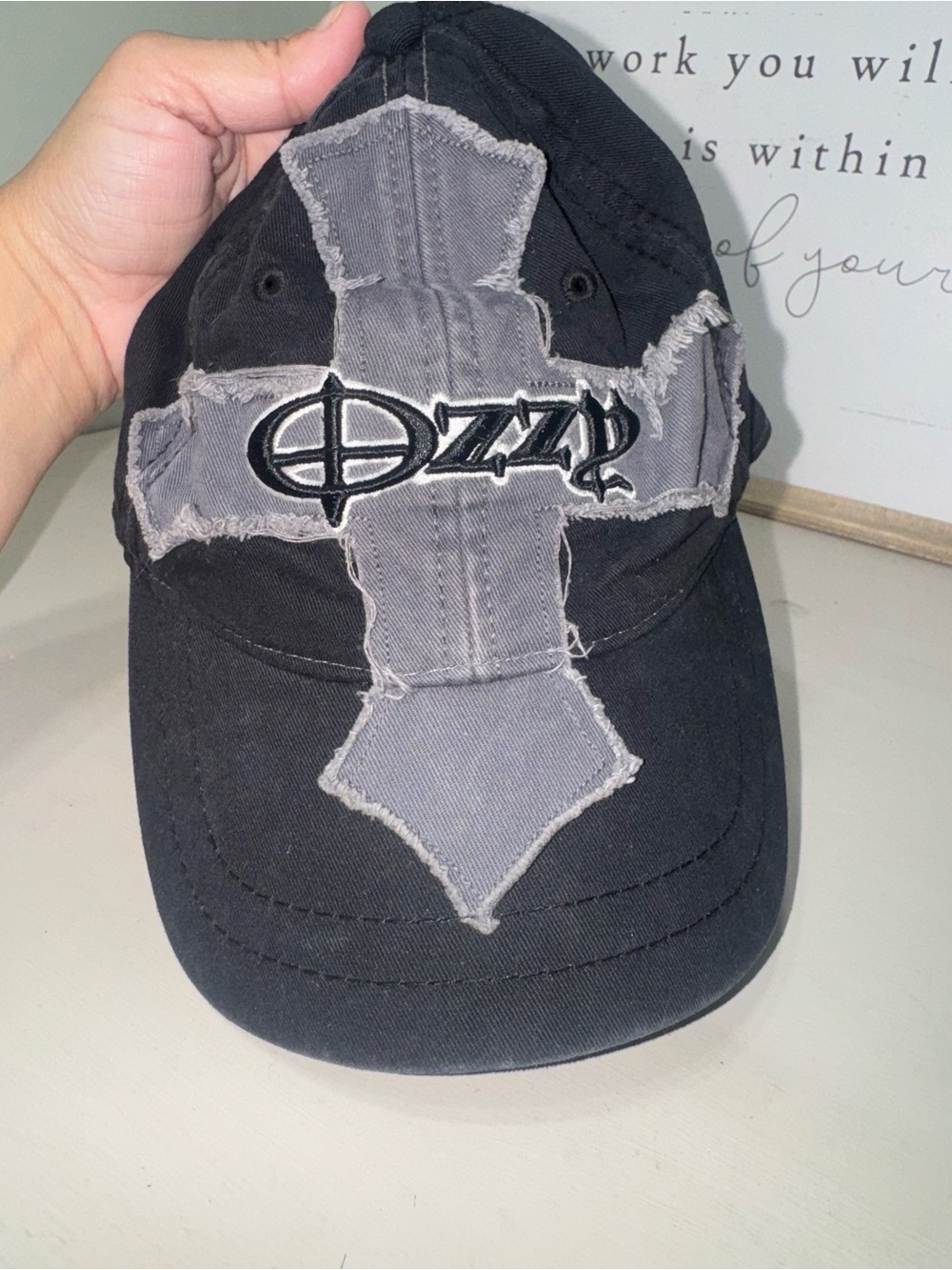 under.ligne Black Baseball Cap with Gray Cross and Ozzy Embroidery